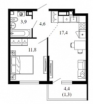 1-комнатная квартира 39 м2 ЖК «Лестория»