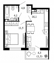 1-комнатная квартира 37 м2 ЖК «Флора»