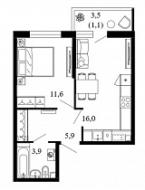 1-комнатная квартира 38.5 м2 ЖК «Флора»