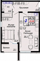 2-комнатная квартира 46.7 м2 ЖК «Чайные холмы»