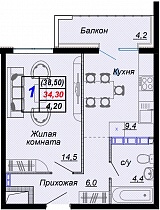 1-комнатная квартира 38.5 м2 ЖК «Чайные холмы»