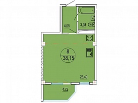 1-комнатная студия 38,15 м2 ЖК «Новая заря»