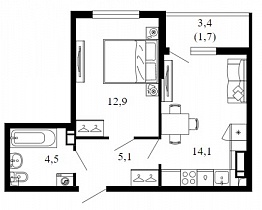1-комнатная квартира 38.3 м2 ЖК «Лестория»