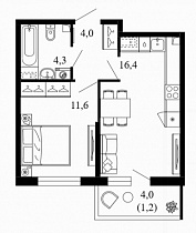 1-комнатная квартира 37.5 м2 ЖК «Флора»