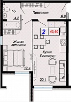 2-комнатная квартира 43.6 м2 ЖК «Чайные холмы»